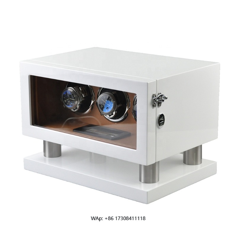 Luxury Watch Winder Box - Beyaz Kahverengi Deri Kontrolörlü Gyro Orbit